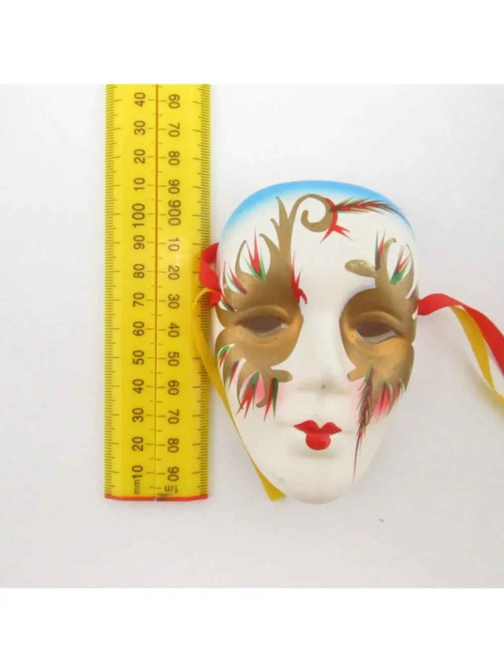 Vintage Ceramic Venetian Mardi Gras Face Mask Wall  Feathers Design Wall Decor